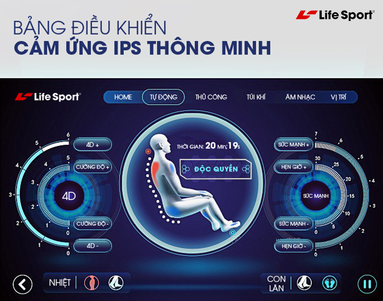 Ghế massage LIFESPORT LS-999 | nút chỉnh nhanh